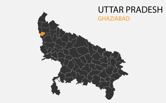 Uttar Pradesh png map with districts, Indian state Uttar Pradesh district map, Uttar Pradesh Ghaziabad