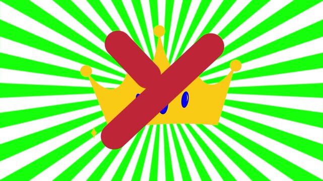 No kings animated cartoon vector, golden crown icon with cross mark. protest idea, demonstration, freedom of speech in USA by American symbol. Popup animation with retro background template
