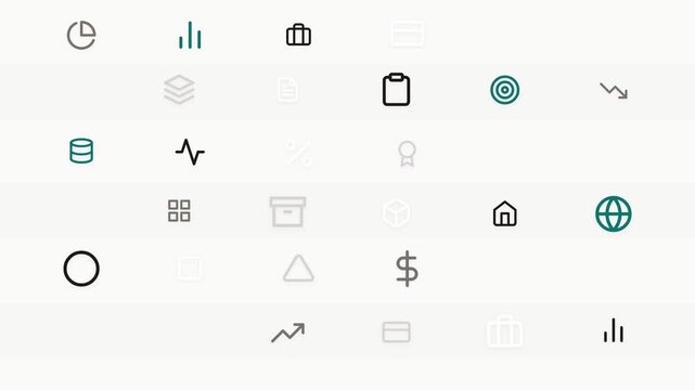 Vibrant emerald and black business icons on a clean background, depicting financial analysis, data statistics, and investment strategy fields