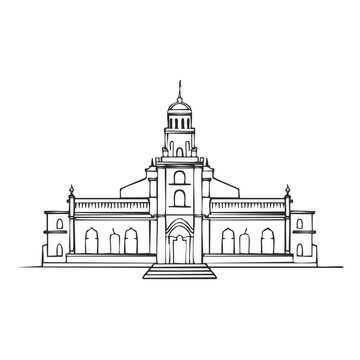 Ornate Classical Building Outline with Central Tower and Arched Windows