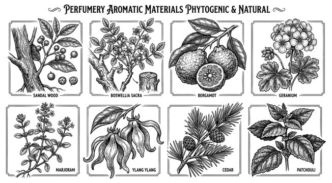 Perfumery botanical set sandalwood bergamot patchouli cedar vintage