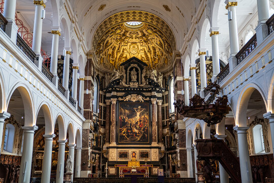 Baroque interior of St. Charles Borromeo Church in Antwerp, Belgium