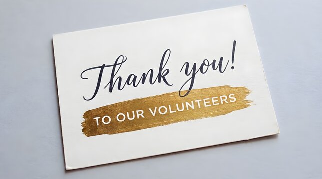 A white card with a thank you message to volunteers