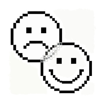 Sad face and a happy face vector shown as pixel art design