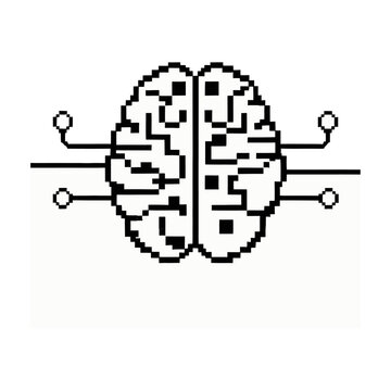 Pixel art vector of a brain with circuit connections