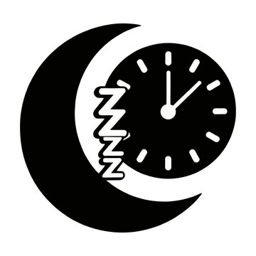Vector featuring a crescent moon with zigzag patterns and a clock face