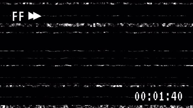 Analog VHS Fast Forward Overlay, 4K Animated Tape Static and FF Sign with Alpha Channel, 30 Second Seamless Tape Damage