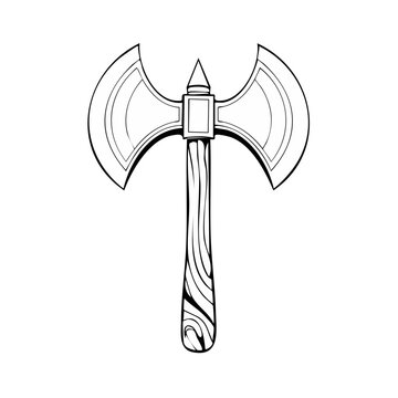 Outline illustration of a double headed battle axe with a wooden handle