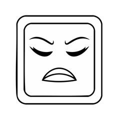 Fototapeta premium Frustrated or angry emoji face line art with closed eyes and downturned mouth