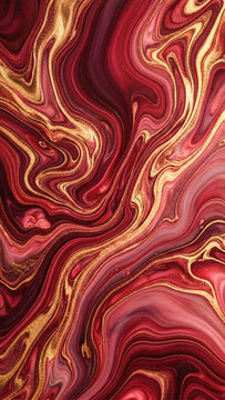 Abstract Fluid Marble Texture with Dark Red and Metallic Gold Swirls for background,wallpaper,template,