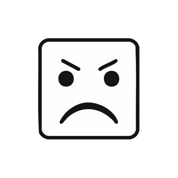 Square face icon with angry expression and curved mouth and sharp eyebrows