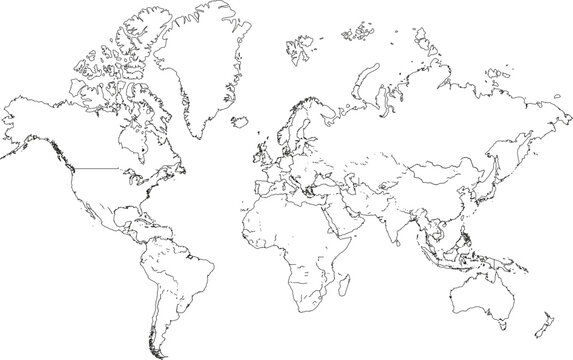 World map outline blank political map for geography and travel simple