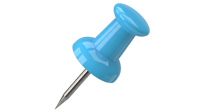 A vibrant blue push pin realistically rendered and isolated on transparent background