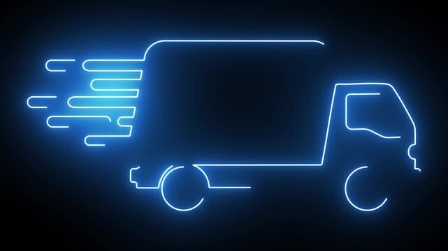 A glowing blue neon shopping cart icon on an abstract light background representing online shopping and e commerce design animation