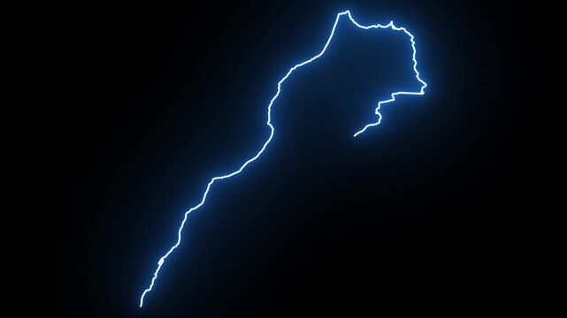 morocco Neon Map Outline Animation, Blue & Orange Energy Border on Black Background, Glowing Neon Map Outline Animation, Blue Orange Energy Lines, Futuristic Neon Map Outline
