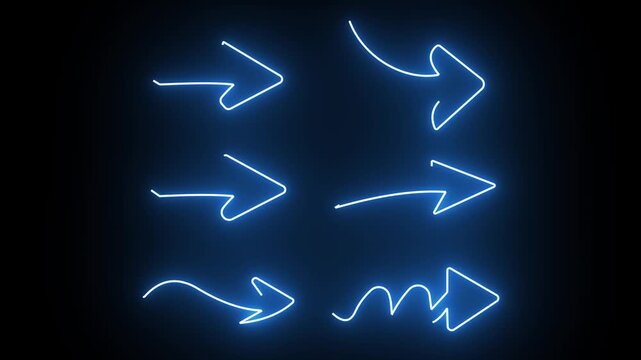 Blue neon arrow sign glowing as a modern 3D business icon showing direction and design concept in a clean vector style animation