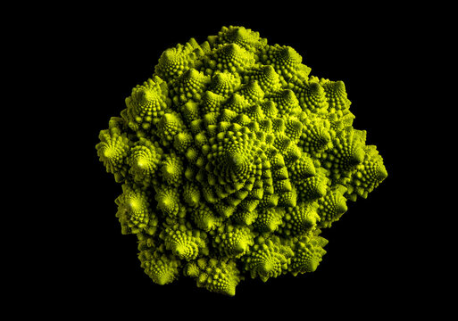 Fibonacci Spirals in Nature &ndash; Romanesco Broccoli Close-Up. Perfect for science, math, healthy food, and organic concepts.