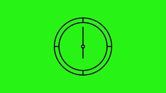 Animated clock outline icon showing time lapse effect on green screen background for video compositing