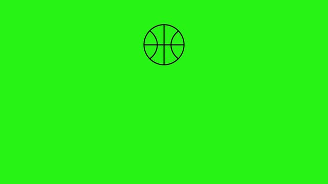 Basketball line icon bouncing animation on green screen background 