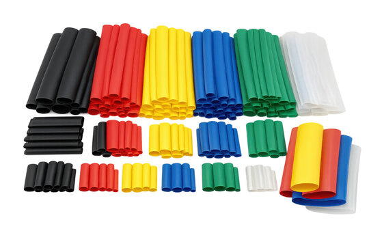 Colorful heat shrink tubing kit for electrical insulation on transparent background