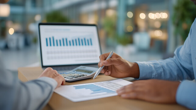 Therapist and client reviewing budget spreadsheets together in calming counseling office with tissues and financial documents creating safe space for money stress discussion during afternoon session