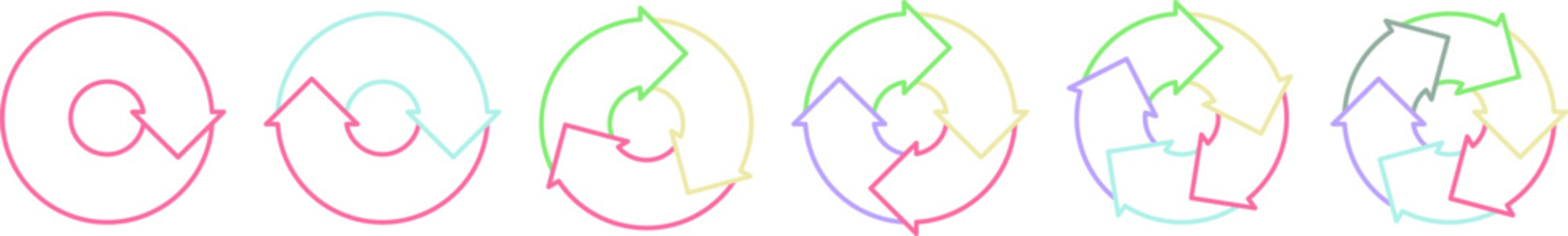 Pastel Circular Arrow Set with One to Six Step Cycle and Process Symbols. Vector Illustration.