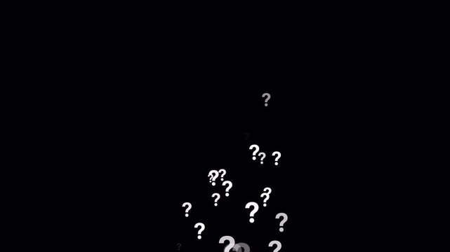 Floating question marks animation on alpha channel, confusion and curiosity concept, Mystery Thinking Concept, Problem Solving. 4K Video