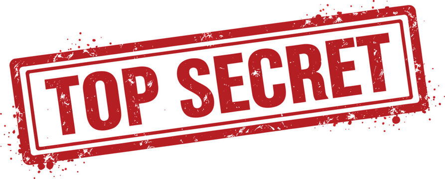 Top Secret red rubber stamp vector, distressed vintage confidential seal, grungy ink texture for classified documents