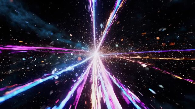 Abstract cosmic scene with beams of light bursting forth from a central white star