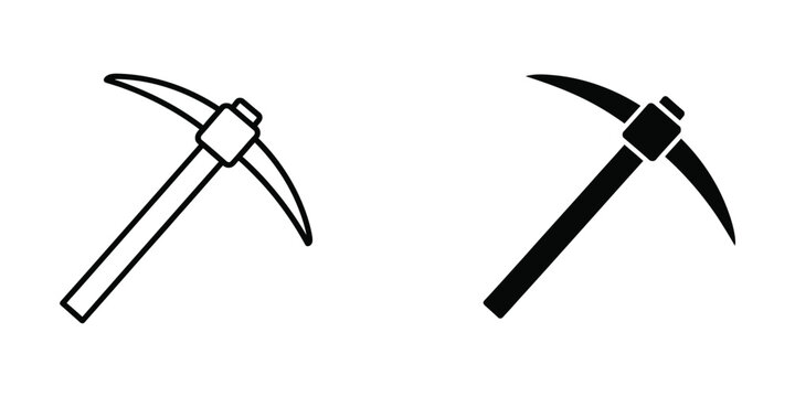 Two different styles of mining pickaxes shown in black and white silhouette.