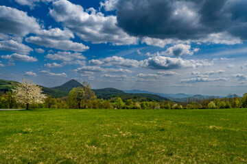 Obraz premium sunset of the Czech Central Mountain (Czech Republic) Europe.