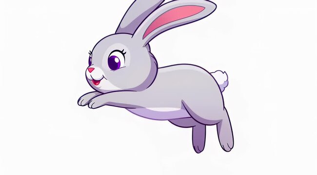 Cute Cartoon Rabbit Hopping and Sitting on White Background, Adorable Bunny Animation for Kids Content.