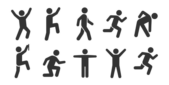 human figure icons in various poses and activities vector illustration on transparent background