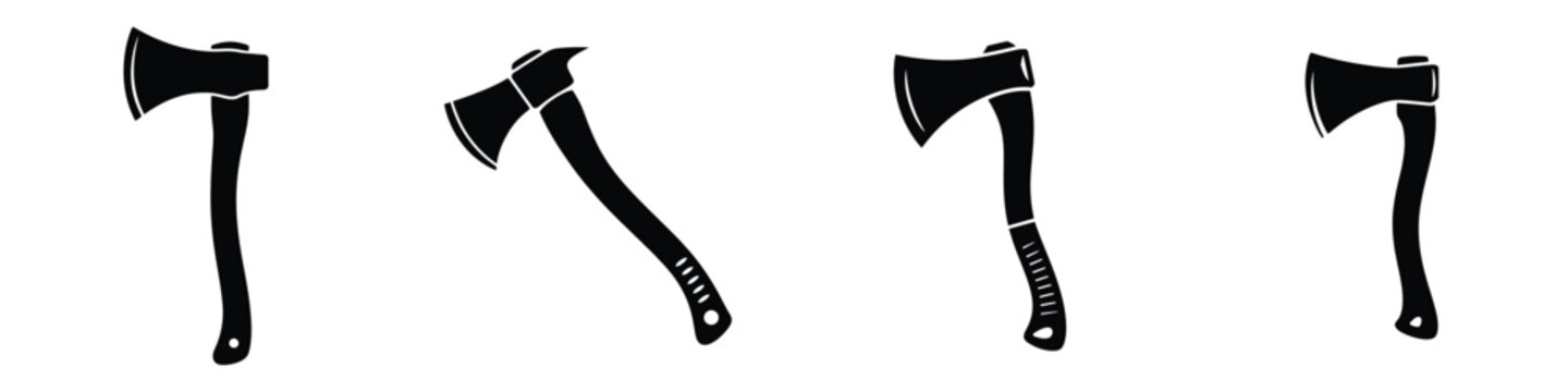 Set of Axe Silhouette Icons &ndash; Black Hatchet Vector, Woodcutting and Lumberjack Tool Illustration, Camping Equipment Design for Forestry, Survival, and Outdoor Adventure Concepts