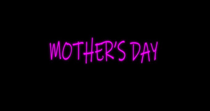 Mother's day message in neon pink script on black background, holiday greeting