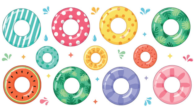 Inflatable pool floats in various colorful designs and patterns illustration