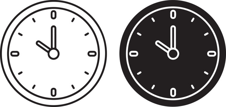 Two round wall clock with black and white outlines showing ten o clock time
