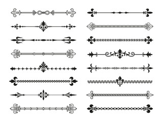 Heraldic lily dividers. Black royal borders collection with fleur de lis symbols. Medieval elegance design for text, frames, invitations, diploma, tidy vector clipart © LadadikArt