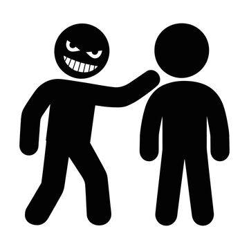 Menacing vector silhouette with an evil grin confronts a second figure with its arm extended