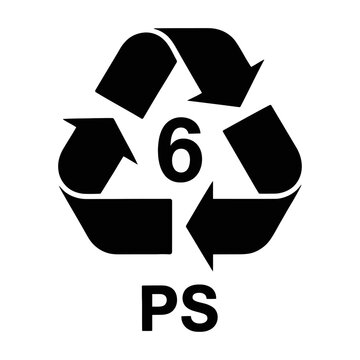 Vector recycling symbol with the number six and ps text prominently displayed