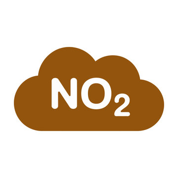 Brown vector cloud icon with white no2 text representing nitrogen dioxide emission