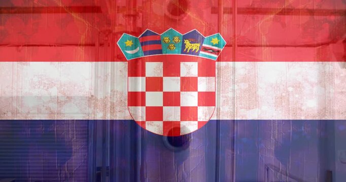 Animation of flag of croatia over factory