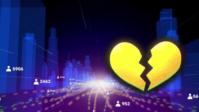 Animation of heart icon over digital city