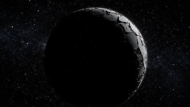 View of earth from space showing the planet's curvature and illuminated surface against the dark backdrop of outer space in a captivating video