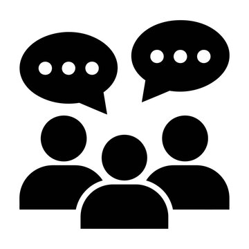 Vector icons depicting three people communicating with speech bubbles above them