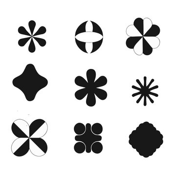 geometric shapes and brutalist drawings by hand. elements of a minimalist Bauhaus graphic design. stylish vector signs for the year 2000. Basic Shapes: Flower and Star.