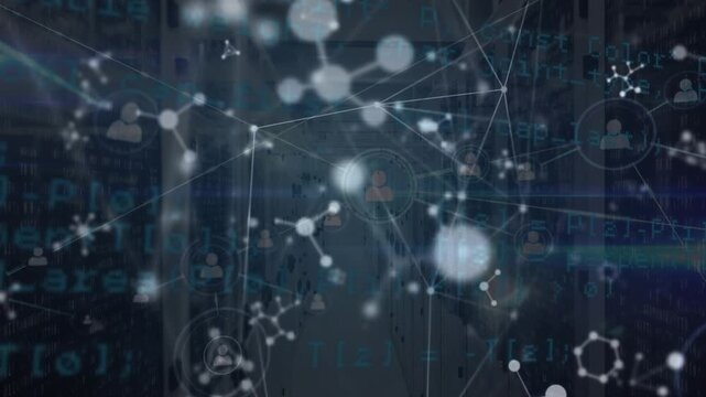 Animation of network of connections and molecules over servers