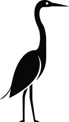 Obraz premium Black silhouette of a graceful heron or crane bird with long neck and thin legs vector illustration isolated on white background for logo