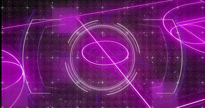 Animation of circular scanner rotating with rotating over exploding circles in black space