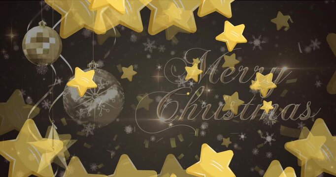 Animation of christmas jumper pattern over falling gifts over cityscape in background
